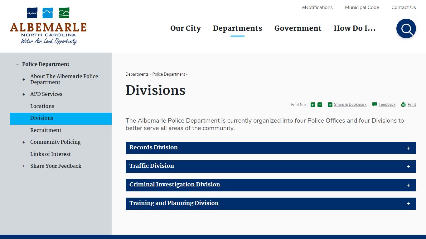 Divisions | Albemarle, NC