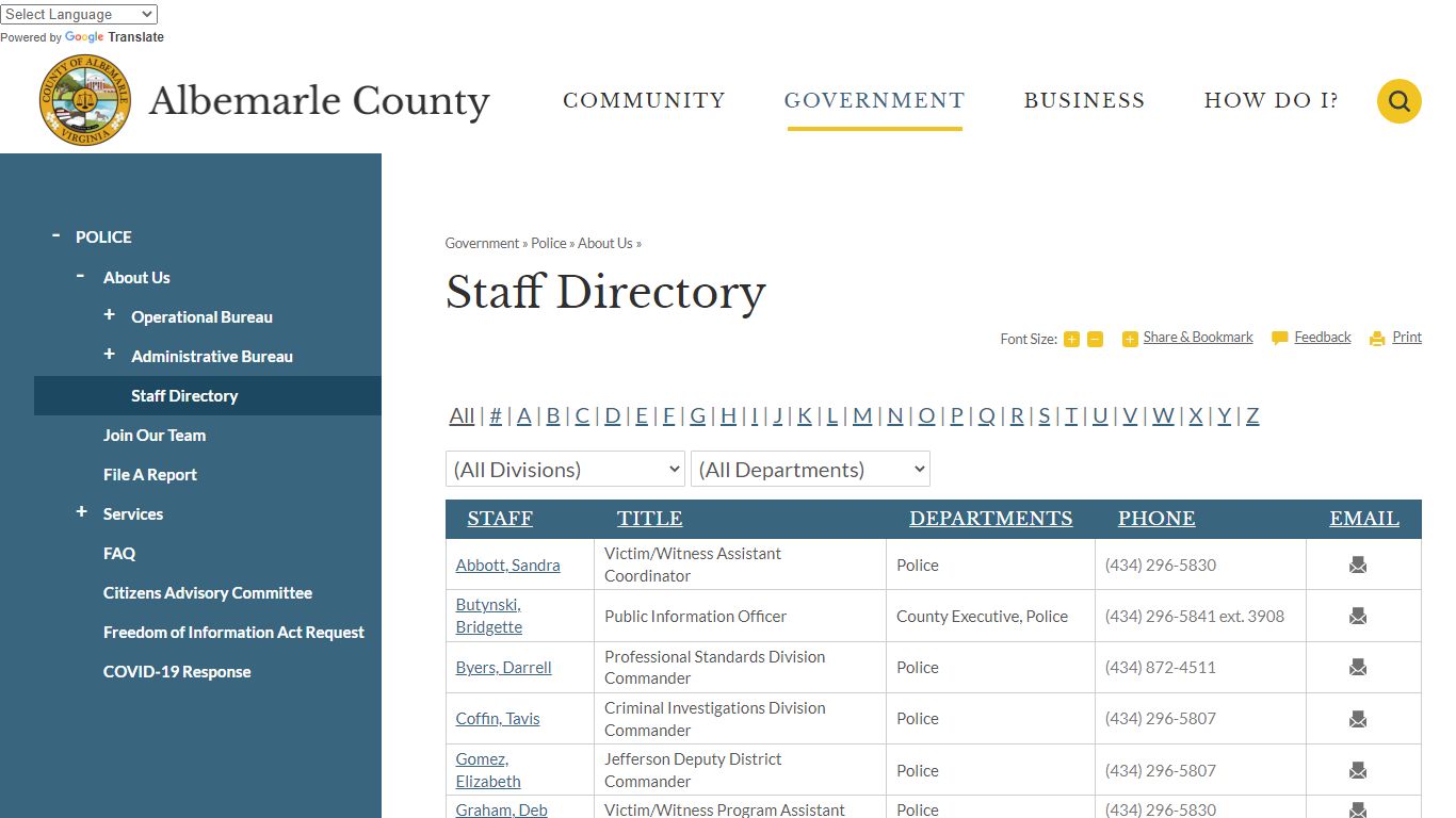 Staff Directory | Albemarle County, VA